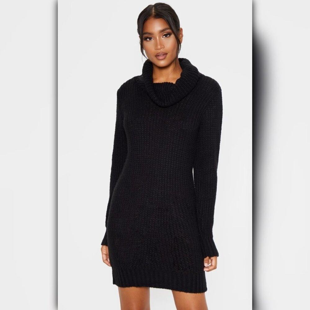 A492 • Black Cowl Neck Sweater Dress